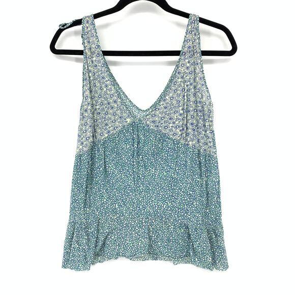 Kookai V-Neck Sleeveless Tank Top Womens Size 2 US M Blue Floral Print - Picture 1 of 6